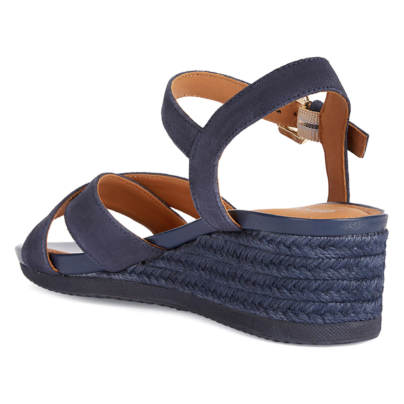 Geox Sandales en Velours de Cuir compensées Ischia bleu marine - Talon 6 cm