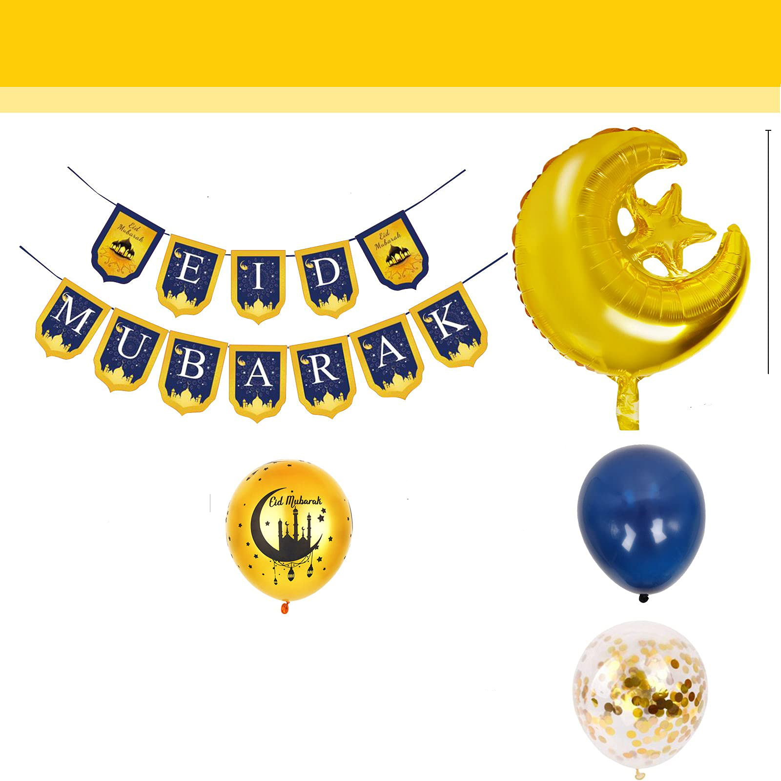 (32-tlg. Set) Ramadan Girlande Eid Mubarak Party Deko   Latex- & Folien Luftballons - Gold / Blau