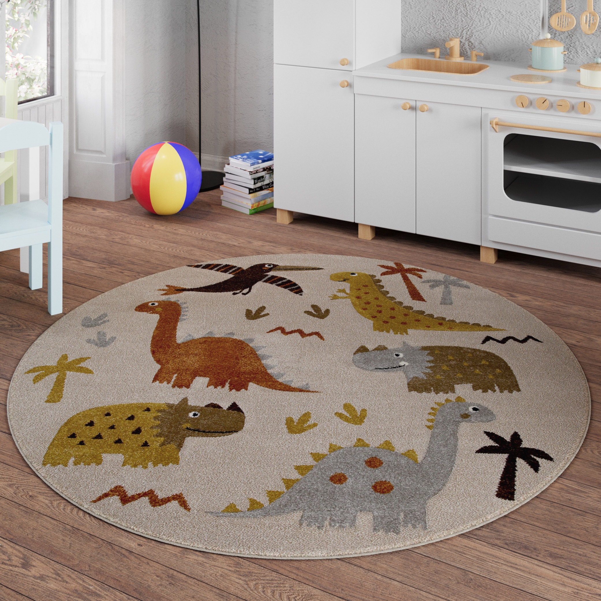 SMART KIDS Kinderteppich »T-Rex & Friends« rund 10 mm Höhe Moderner Spielteppich, strapazierfähig, pflegeleicht, Konturenschnitt