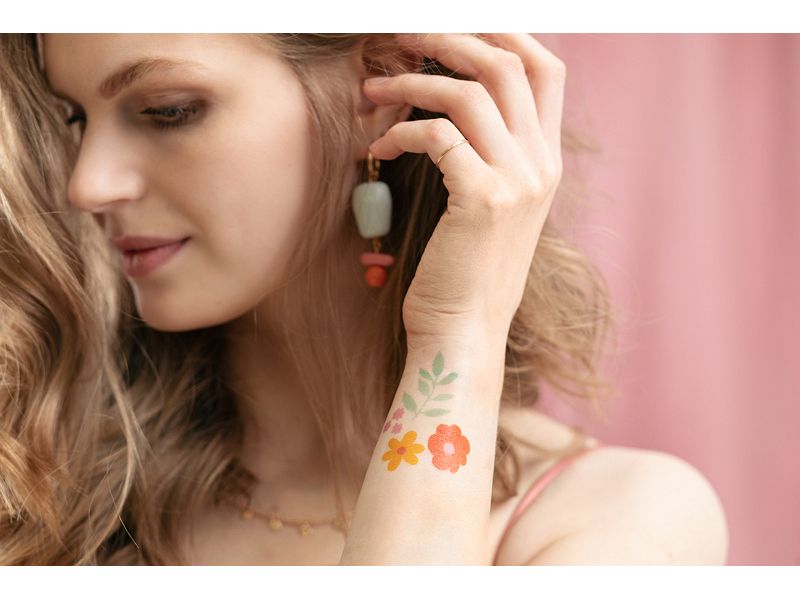 Partydeco Tattoo Set Blumen Temporäre Tattoos