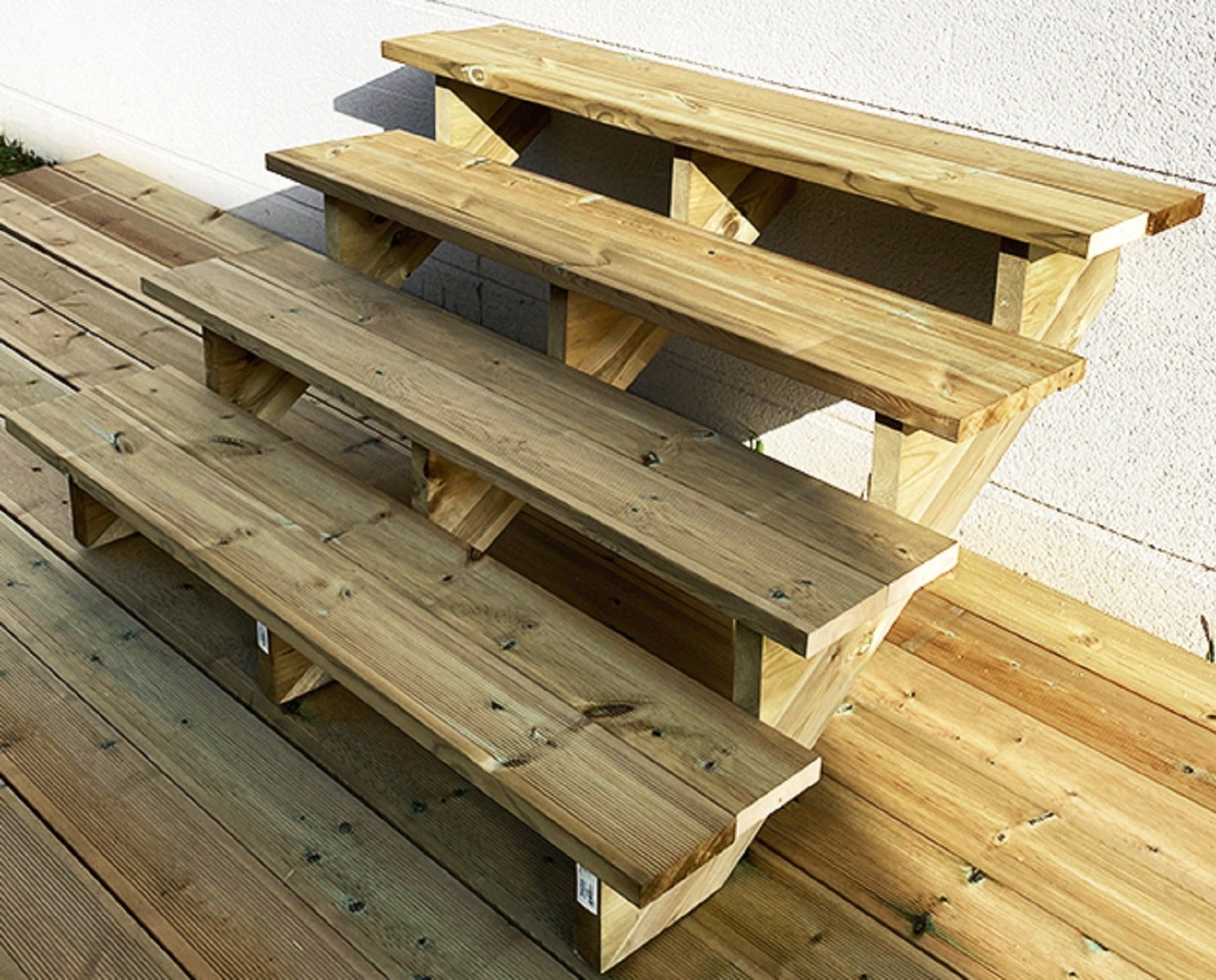 Tuintrap, buitentrap, terrastrap, hout, H71cm, 4 treden, breedte 120cm, ZONDER stootborden