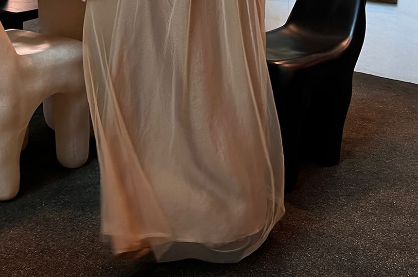 Trendycas - Mouwloze ronde hals, effen gerimpelde mesh maxi-tuniekjurk