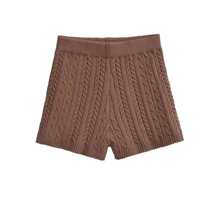 Morhan - Hoge taille effen kabelgebreide shorts