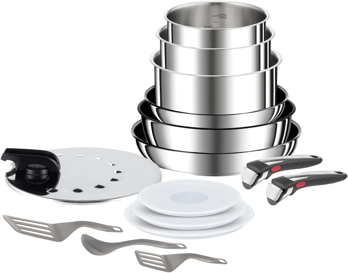 Tefal Ingenio Preference On 15-teiliges Topf und Pfannenset abnehmbarer Griff, stapelbar, platzsparend, Topfset Induktion mit Antihaftversiegelung, einfache Handhabung und Reinigung, L97495