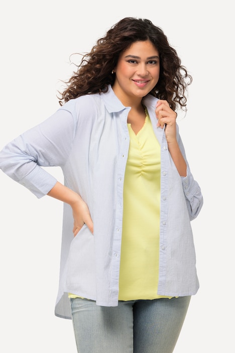 Bluse, Streifen, Hemdkragen, Langarm