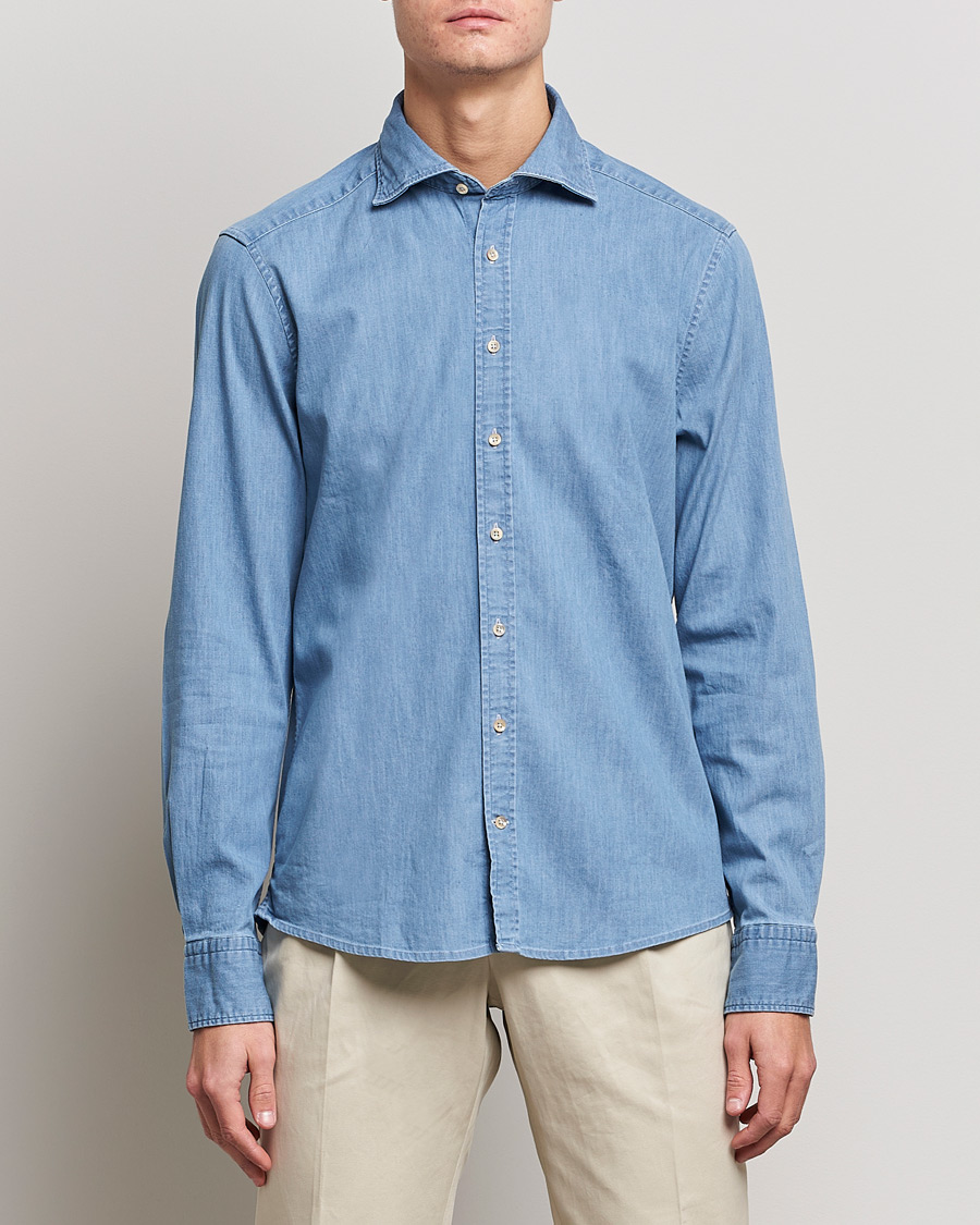 Stenströms Slimline Garment Washed Shirt Light Denim