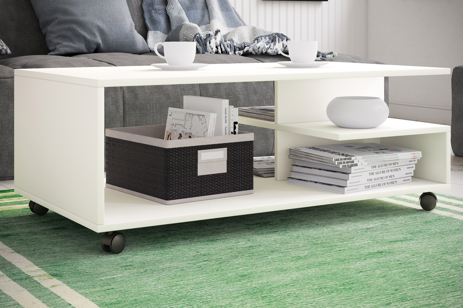 Couchtisch STANGO XL - weiß - mit Rollen