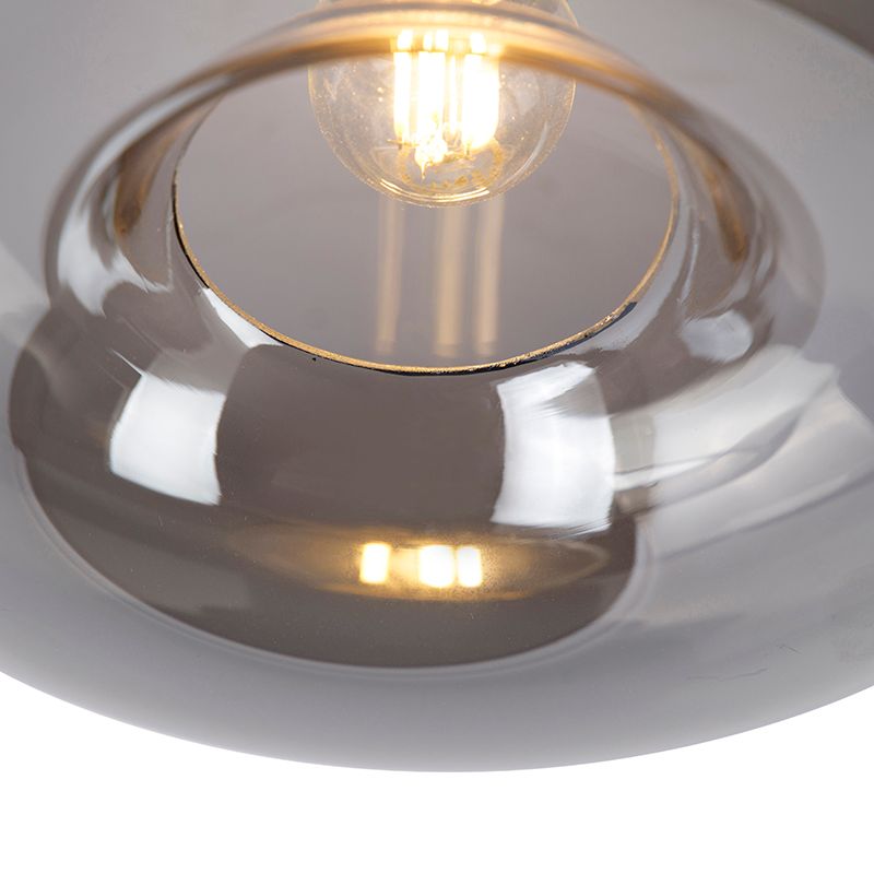 Art Deco plafondlamp zwart met smoke glas - Busa