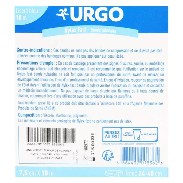 Curativo tubular Urgo Nursing Care Nylex Fast, azul, 7,5 cm x 10 m