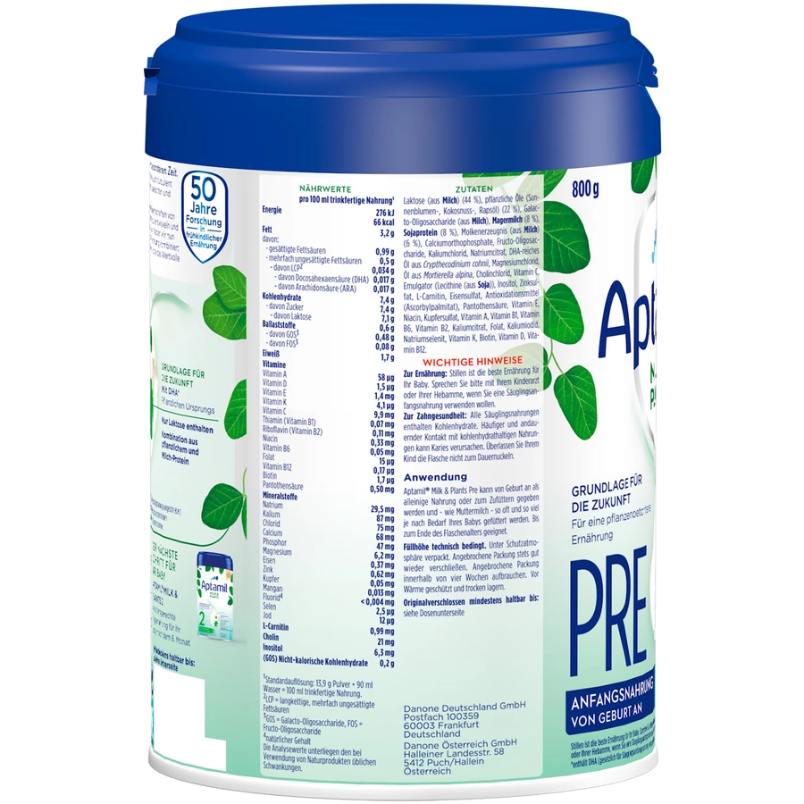 Aptamil Anfangsnahrung Pre Milk & Plants 800 g von Geburt an