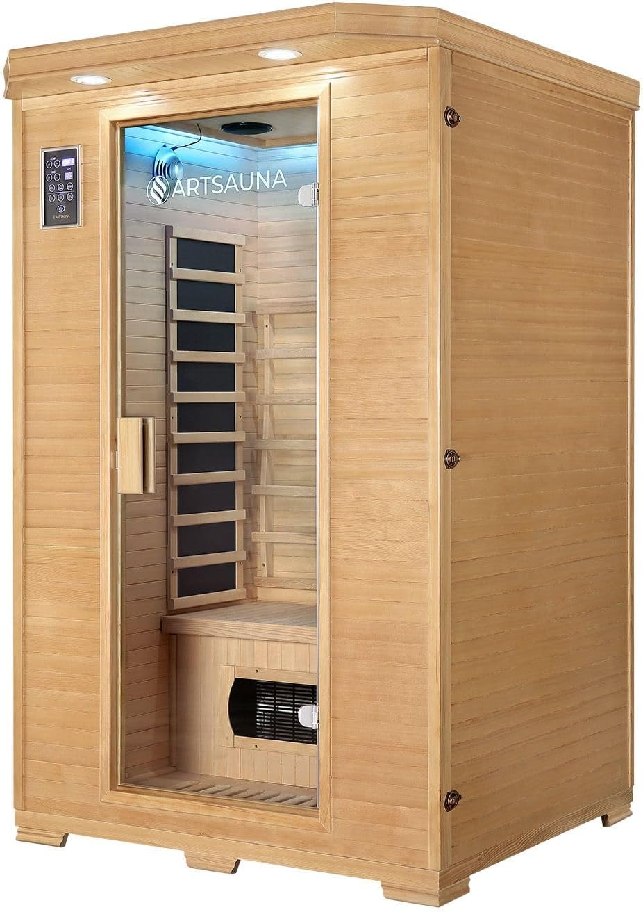 Artsauna Infrarotkabine Oslo - Triplex-Heizsystem Infrarotsauna - 2 Personen - LED-Farblicht, Digitale Steuerung - Hemlock-Holz