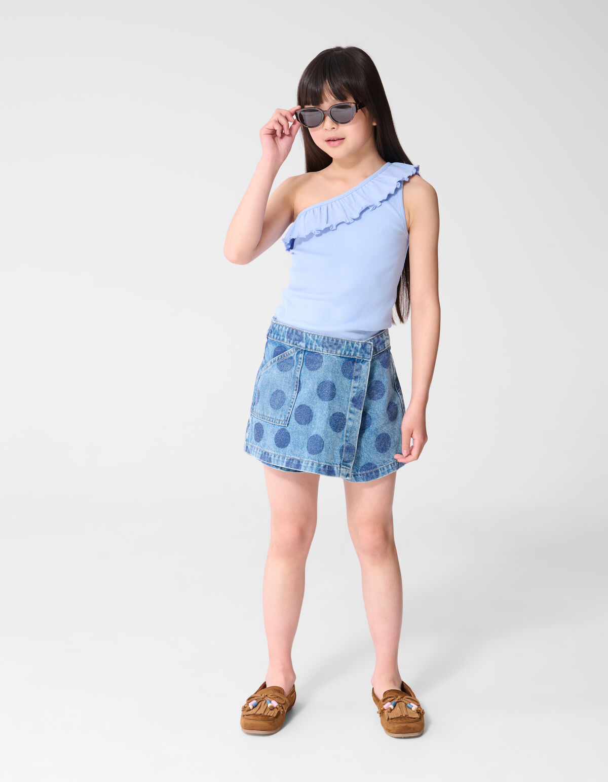 One Shoulder Rib Top Blauw