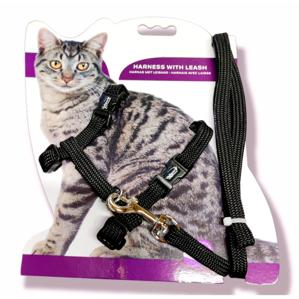 Harnais noir avec laisse 1.20m, classic, pour chat