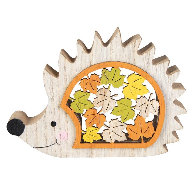 Igel - mit Blättern - aus Holz - ca. 15 x 2 x 11 cm