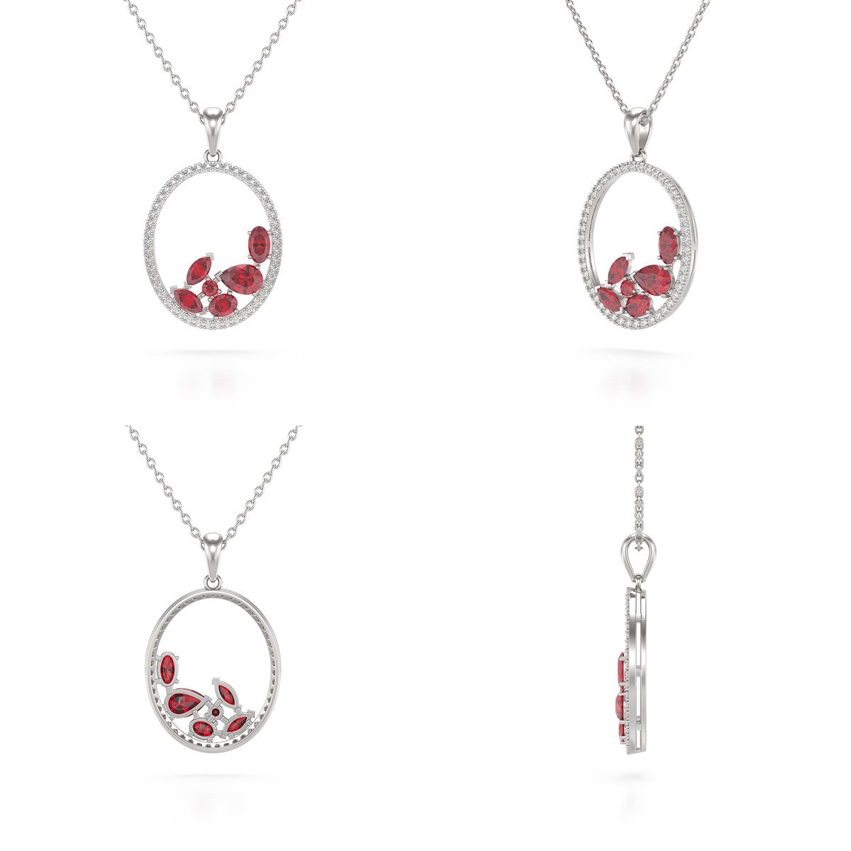 Collier Pendentif Rubis et Diamant Chaine Argent 925 incluse 2.096grs