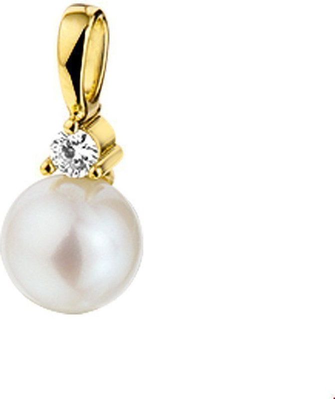 Hanger - Parel En Diamant 0.05ct H Si - 14K Geelgoud - Gepolijst