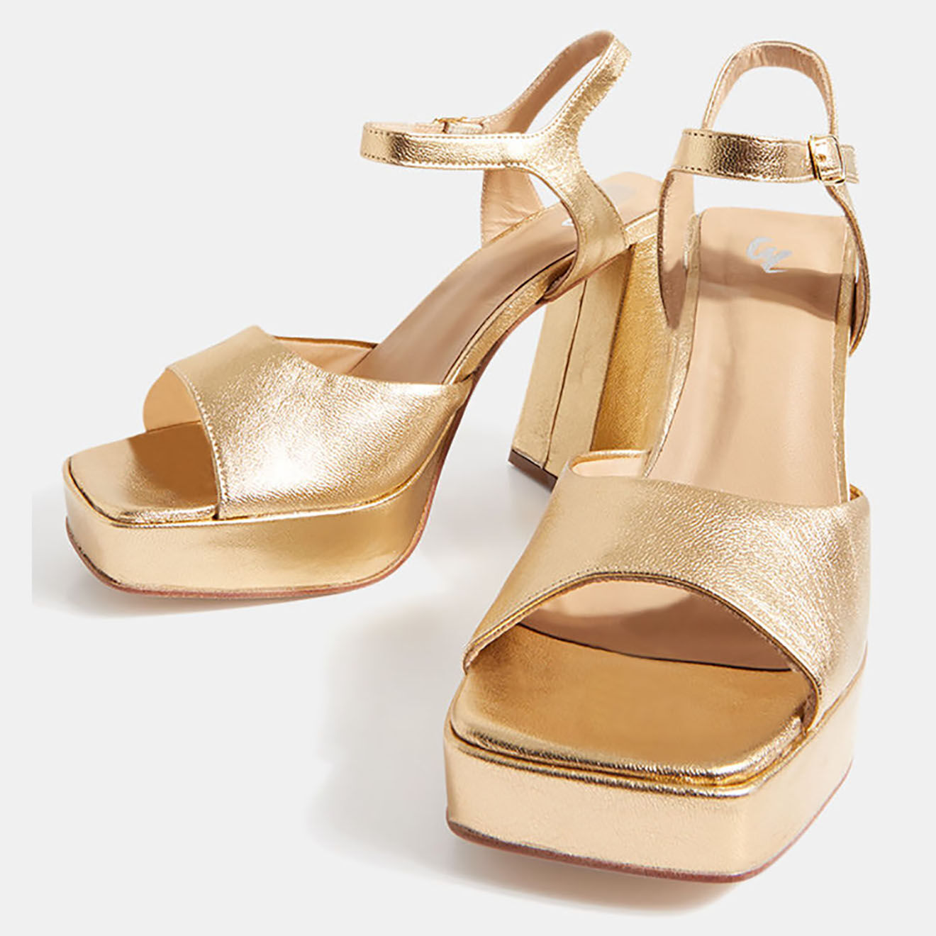 Galeries Lafayette Sandales en Cuir dorées - Talon 10.5 cm