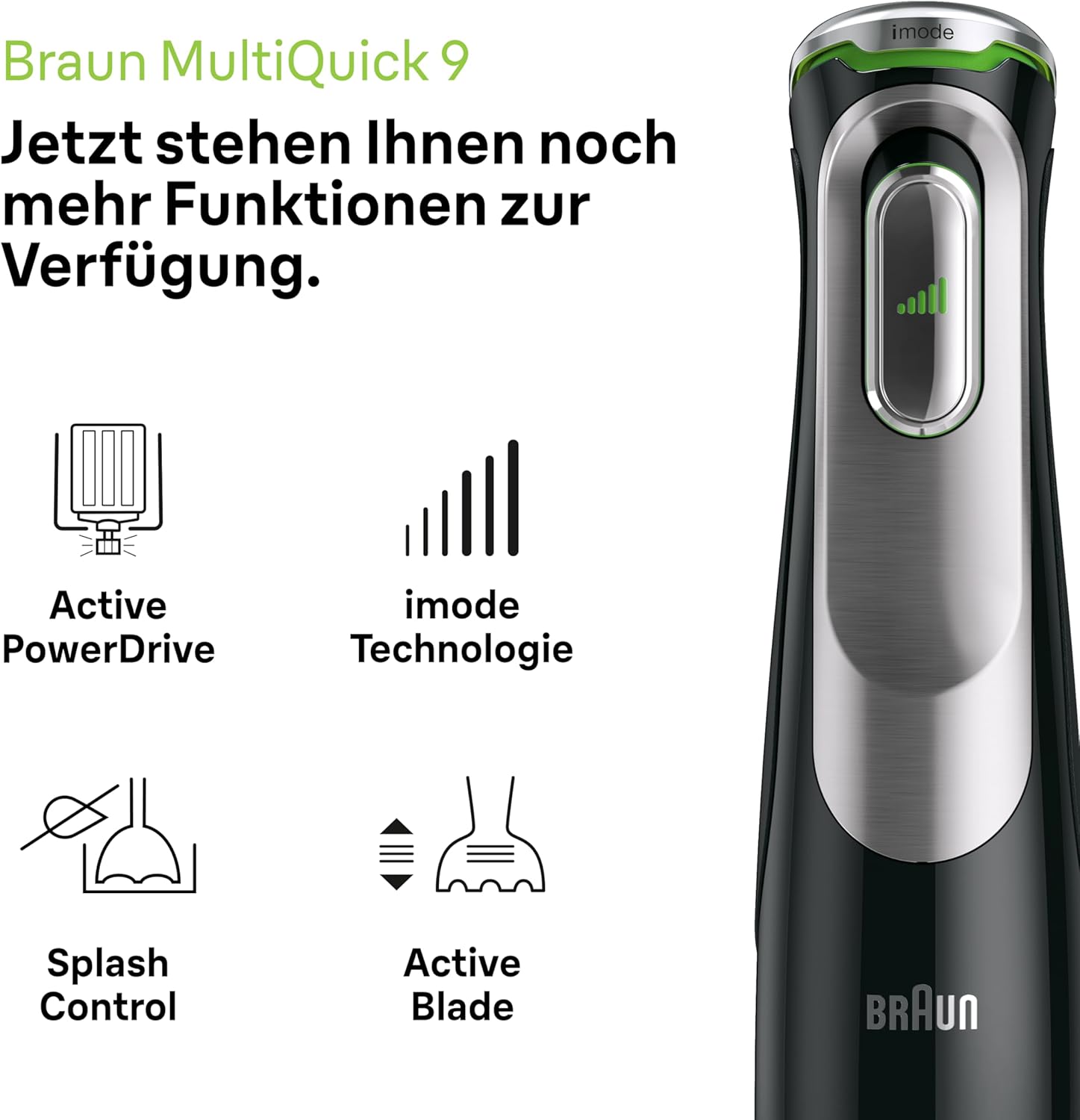Braun MultiQuick 9 - Stabmixer mit SplashControl-Technologie, Präzise Geschwindigkeitsregelung, Active PowerDrive, 1,2L Küchenmaschine, Zerkleinerer, 600 ml Becher, 1200W, Schwarz (MQ9187XLI)
