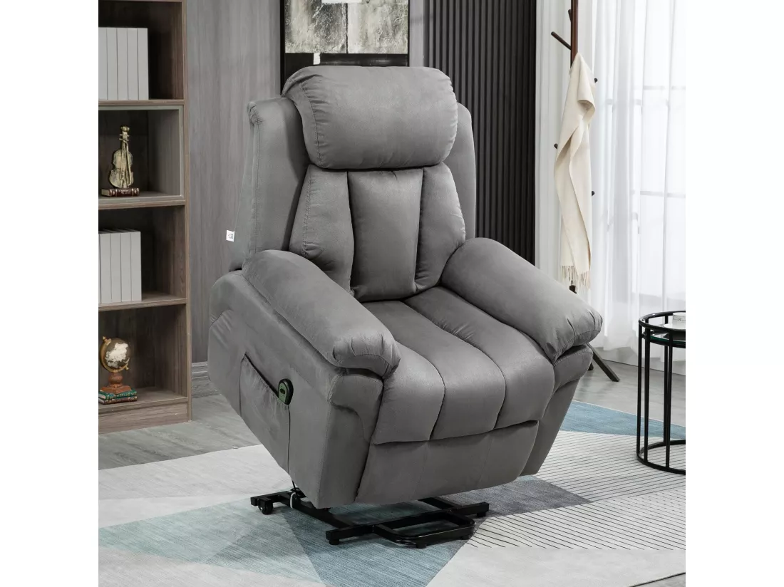 Fauteuil de relaxation électrique fauteuil releveur inclinable avec repose-pied ajustable tissu gris