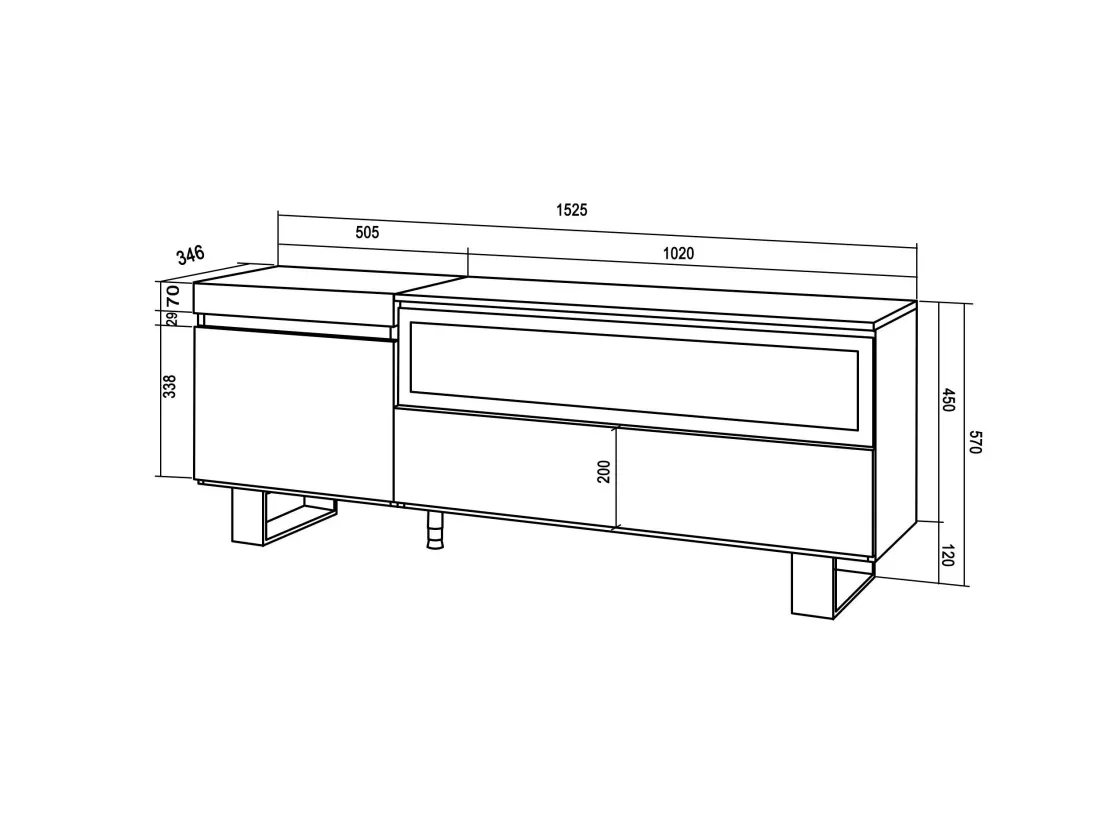 Meuble TV, Banc Télé, 150x57x35cm, Pour les TV jusqu'à 65