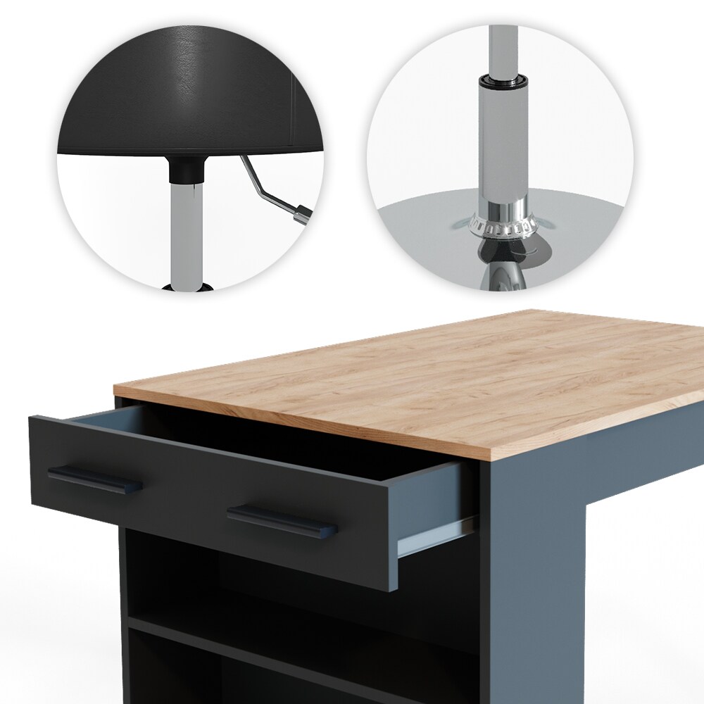 VICCO Bartisch REPOSE Tresen Tisch Hocker Bistrotisch Schublade Eiche Anthrazit