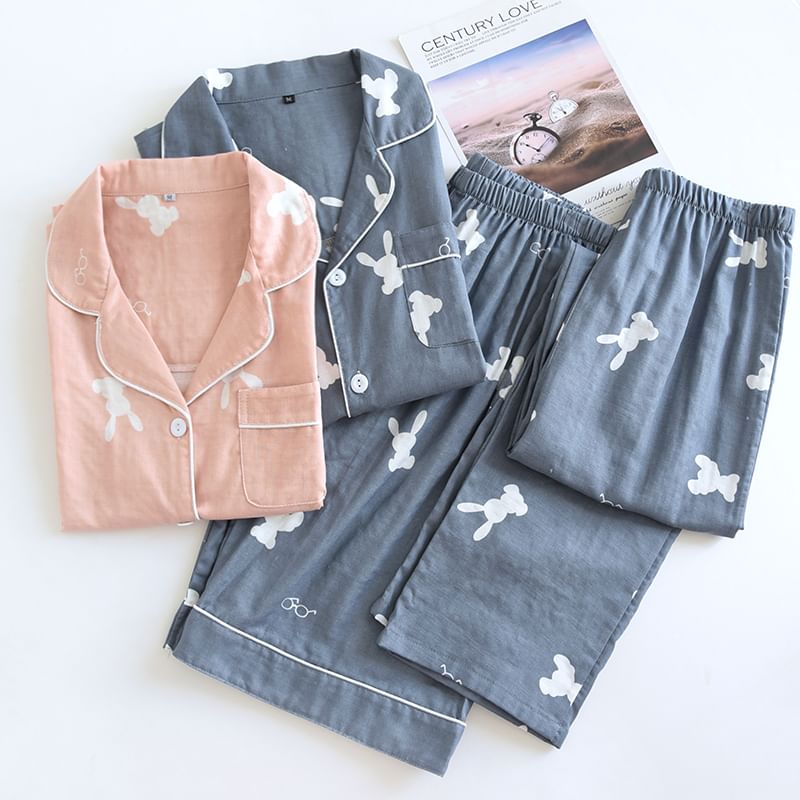 MelMount - Bijpassende pyjamaset voor koppels: shirt met print + broek + shorts (verschillende ontwerpen)