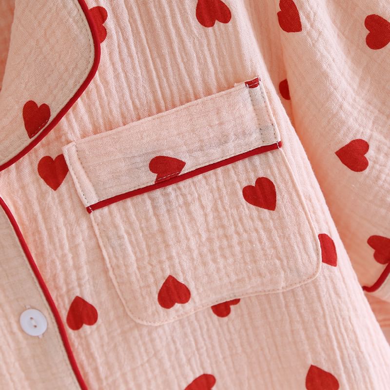 MelMount - Pyjamaset: shirt met korte mouwen en hartjesprint + korte broek + broek