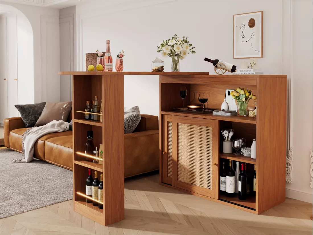 Buffet、Meuble de bar pivotant et escamotable - avec étagères réglables - charme vintage - Marron