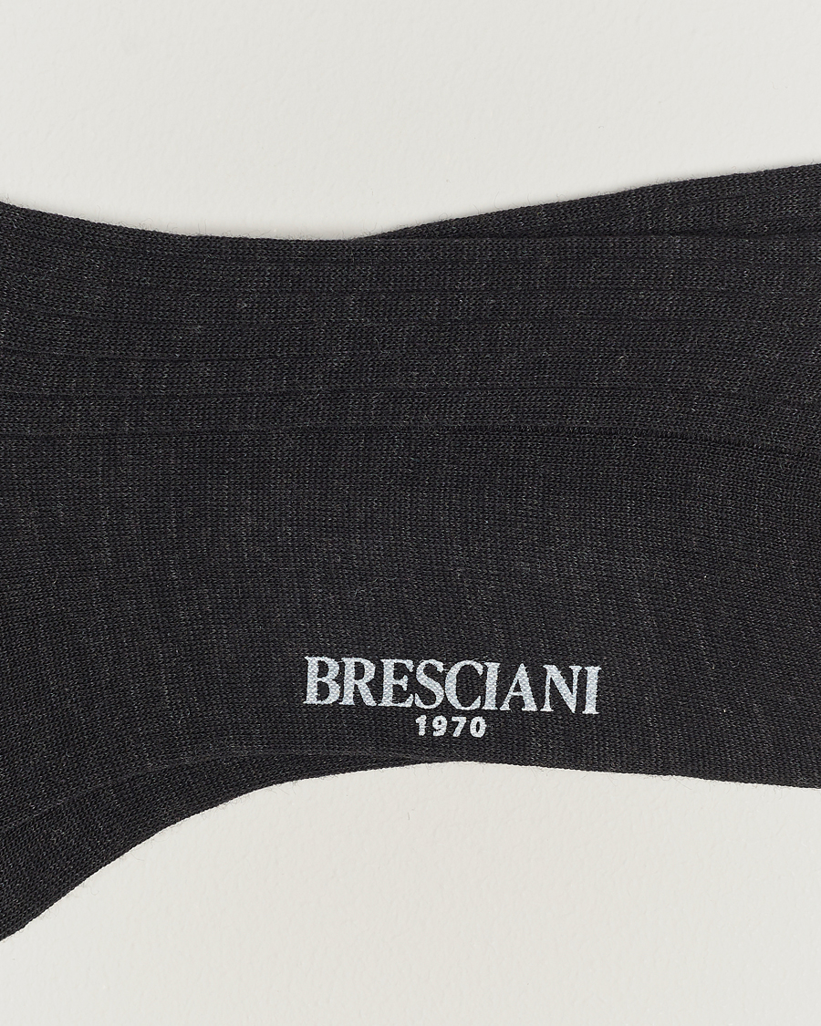 Bresciani Wool/Nylon Ribbed Short Socks Anthracite