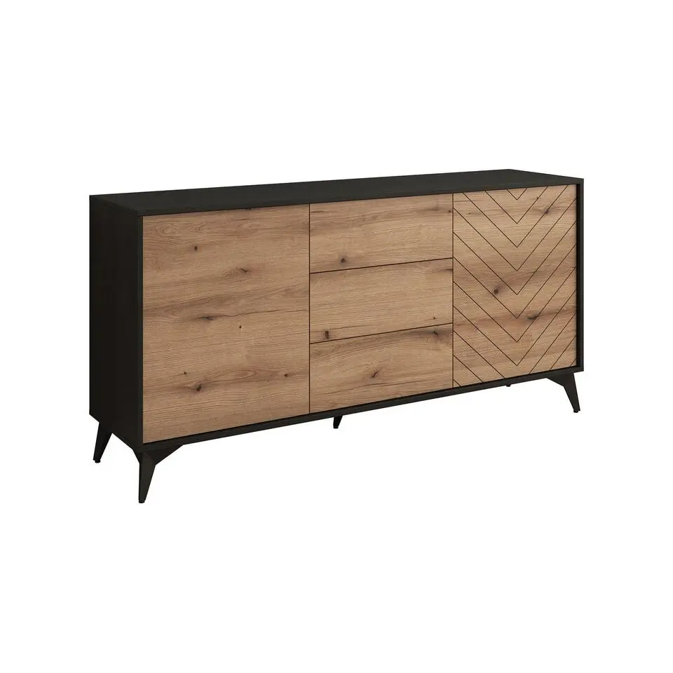 Meubella - Dressoir Dolores - Eiken - Zwart - 154 cm - met lades