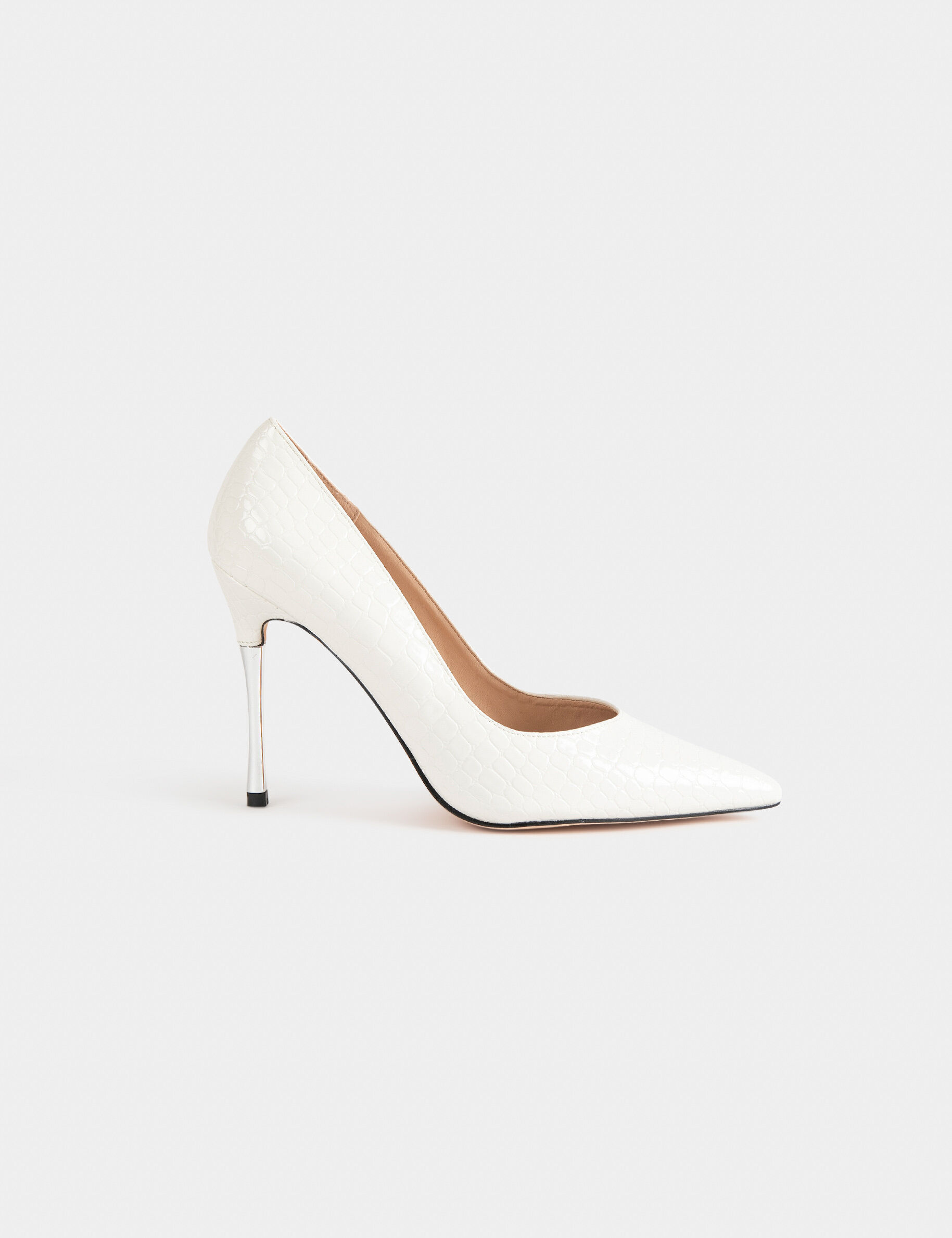 Escarpins à talons aspect croco blanc femme - blanc