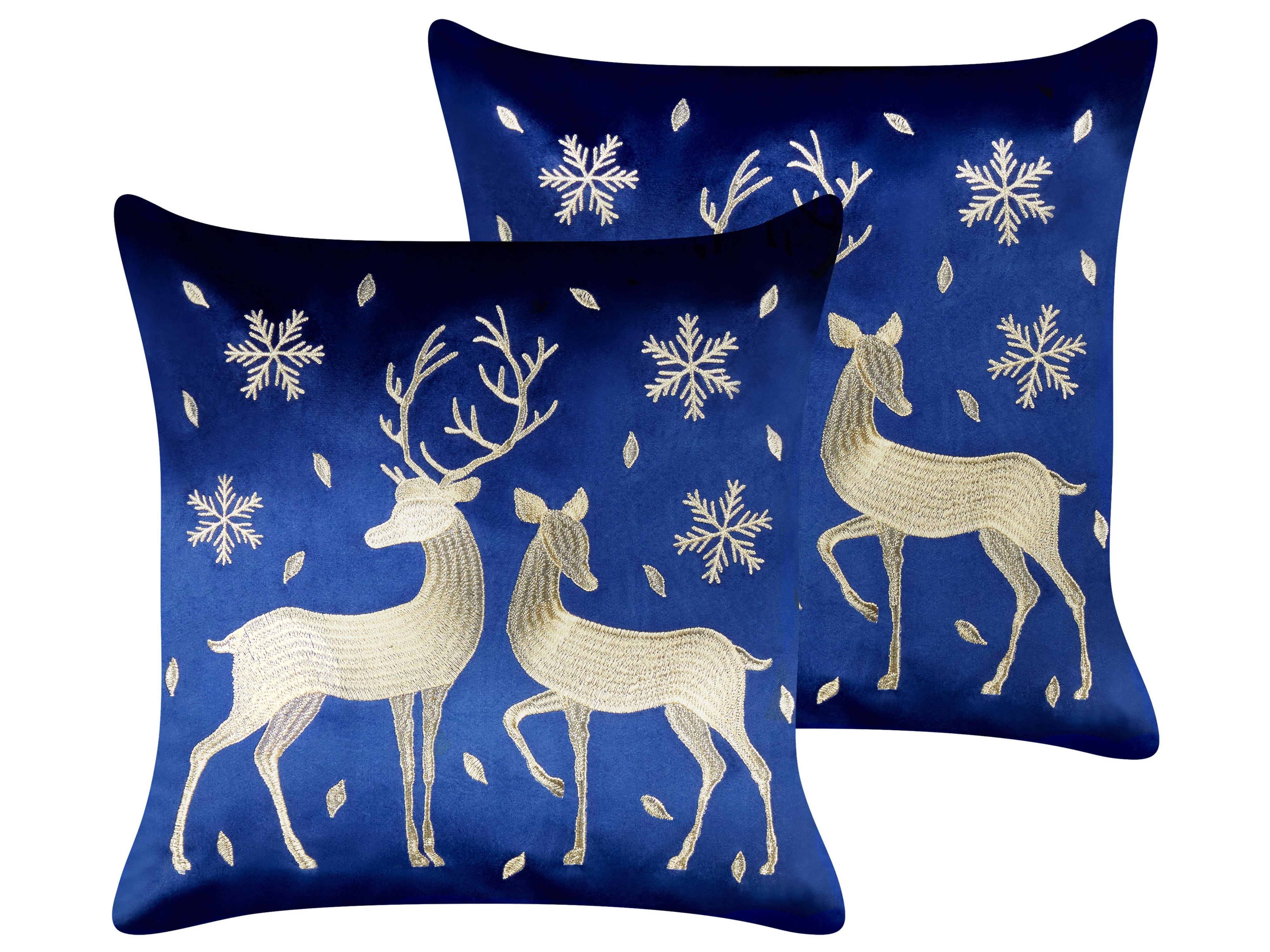 Set van 2 sierkussens MERINGUE Fluweel 45 x 45 cm Donkerblauw kerstmotief