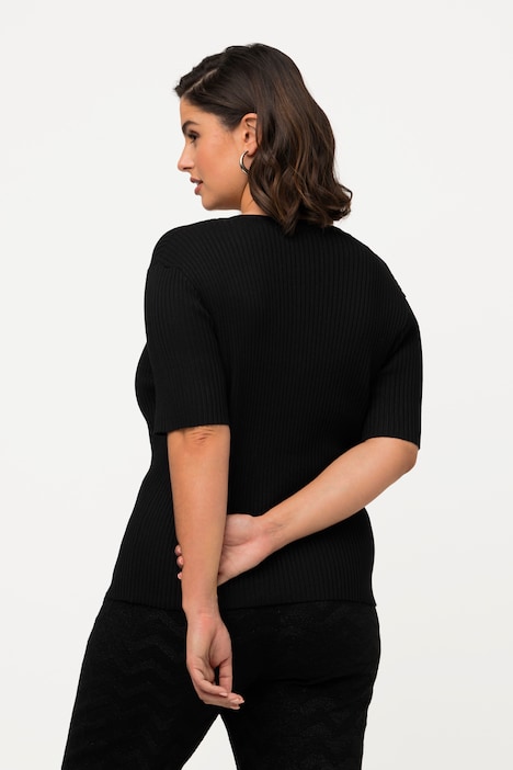 Strickshirt, Zierknöpfe, Slim, Rundhals, Halbarm