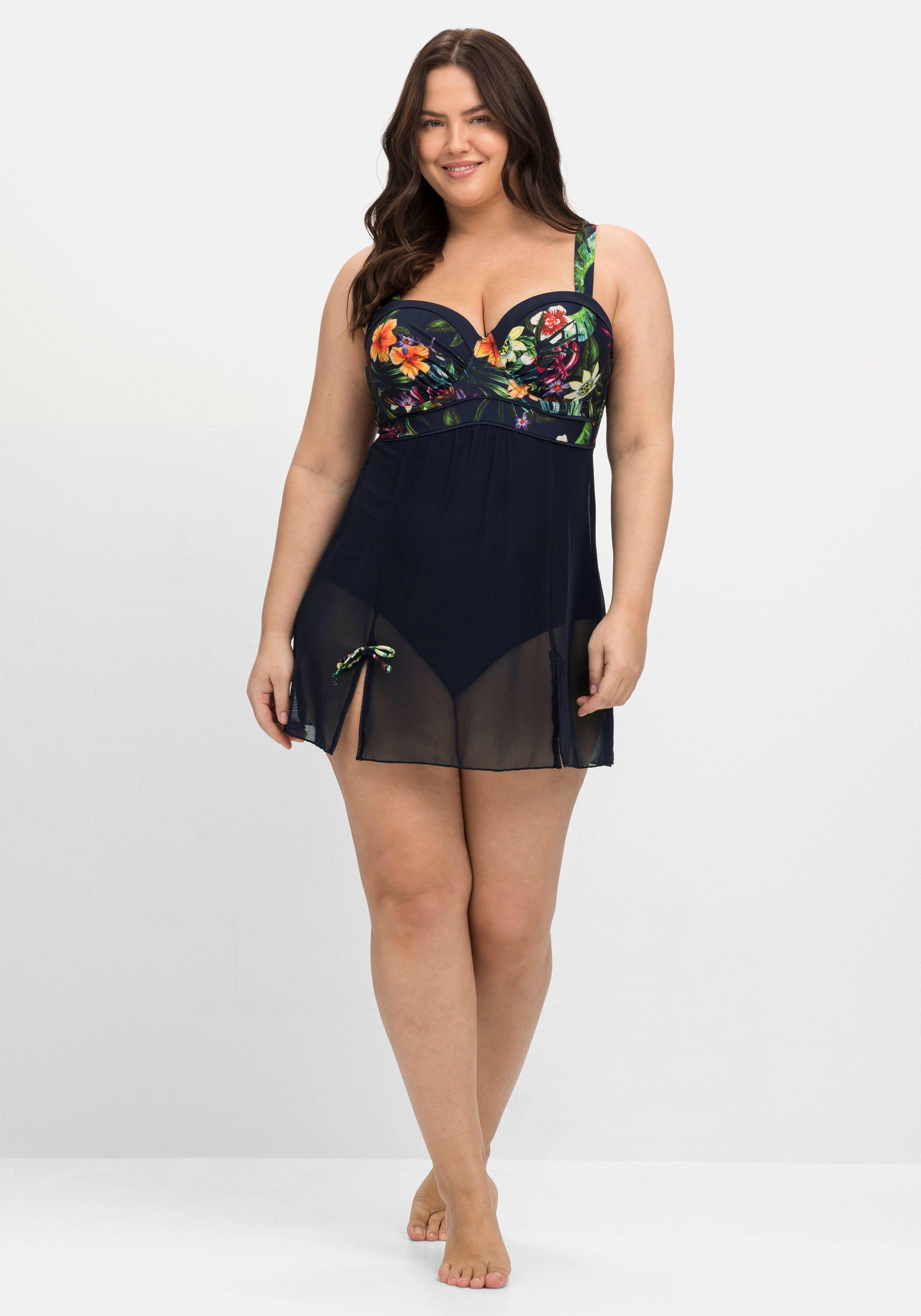 Badekleid mit transparentem Mesh-Rock