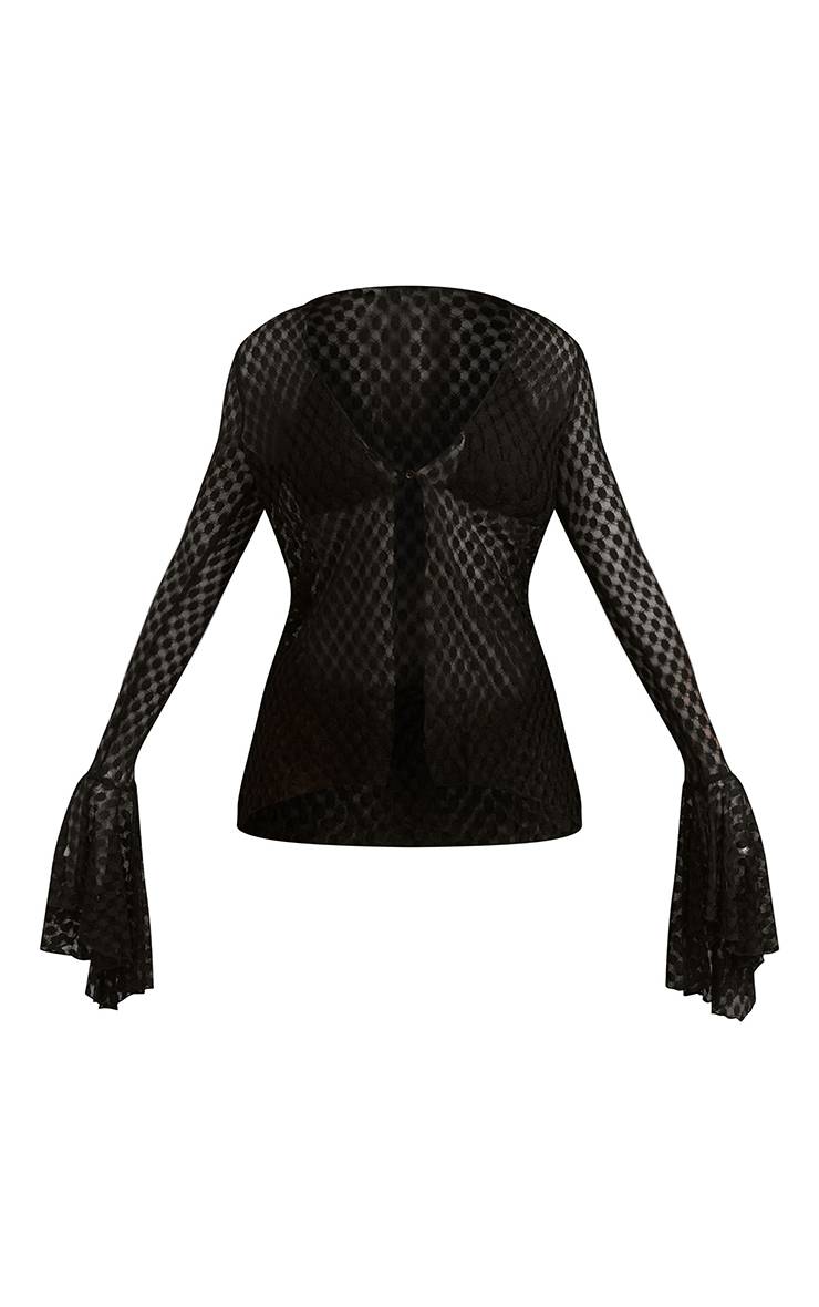 Noir Chemise De Plage Texturée Transparente À Manches Évasées