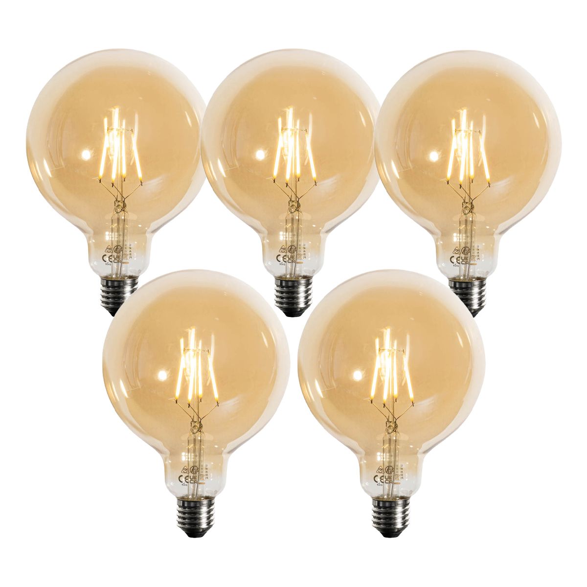 Set van 5 E27 3-staps dimbaar LED goud G125 4W 450 lm 2700K