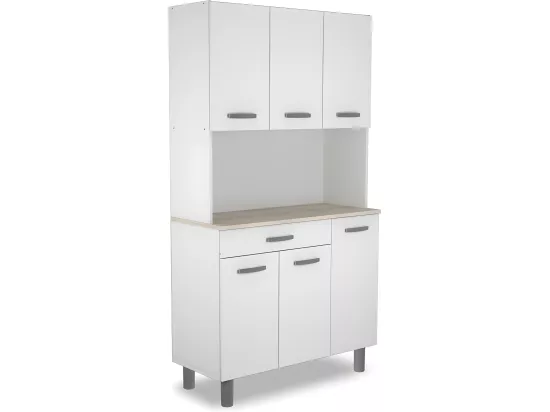Buffet de cuisine / meuble de cuisine coloris Acacia/blanc mat - 101 x 185,3 x 42,3 cm