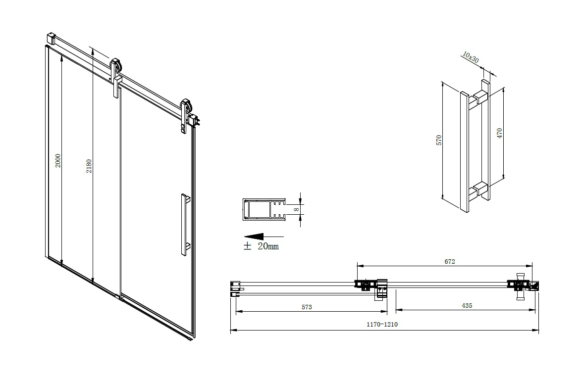 Gelco Volcano douche schuifdeur 120cm mat zwart anti-kalk