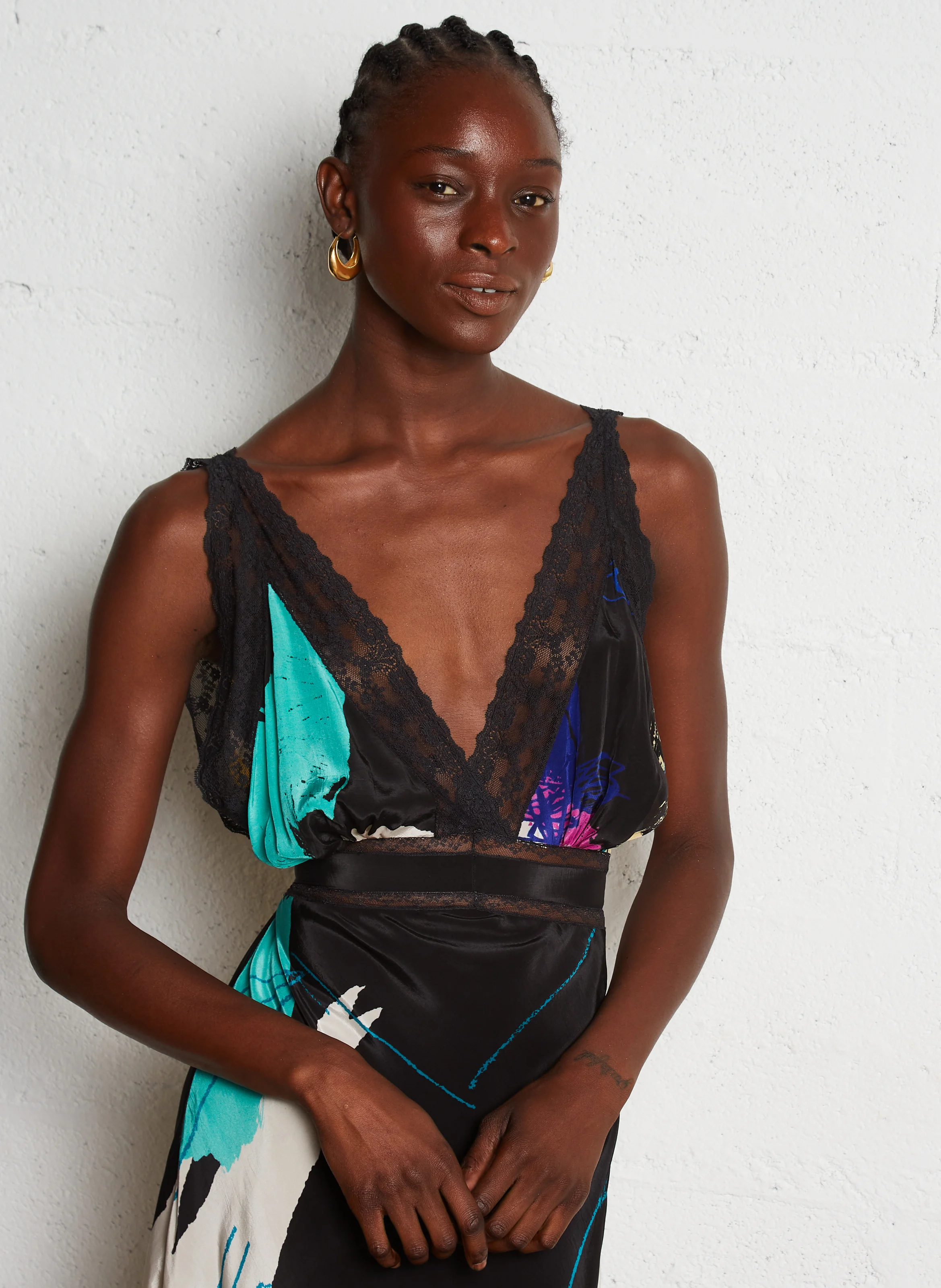 MALI - Robe longue droite à col V | Multicolore