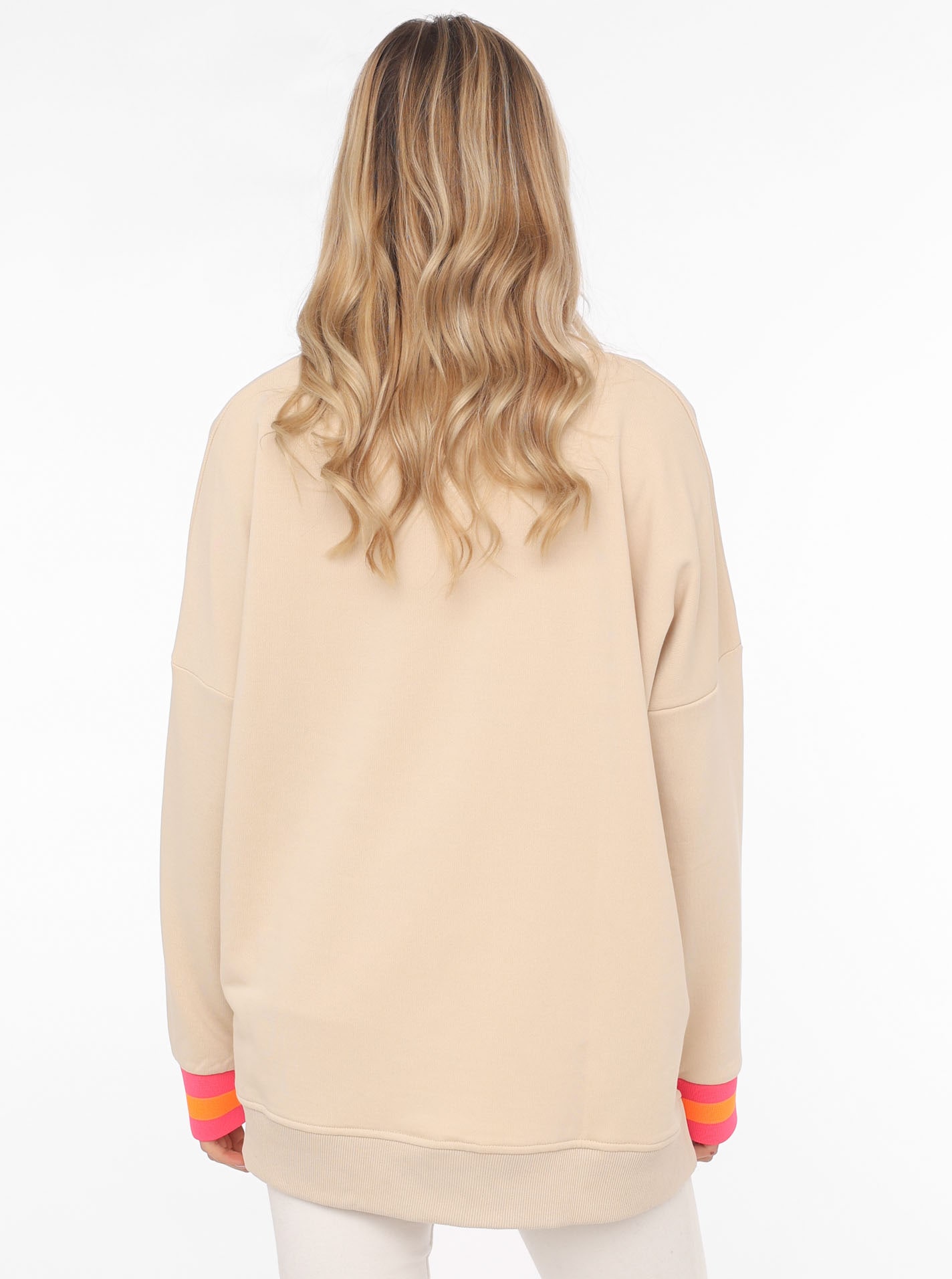 Zwillingsherz Sweatshirt , V-Ausschnitt, neonfarbenen Bündchen, Seitenschlitze, Langarm