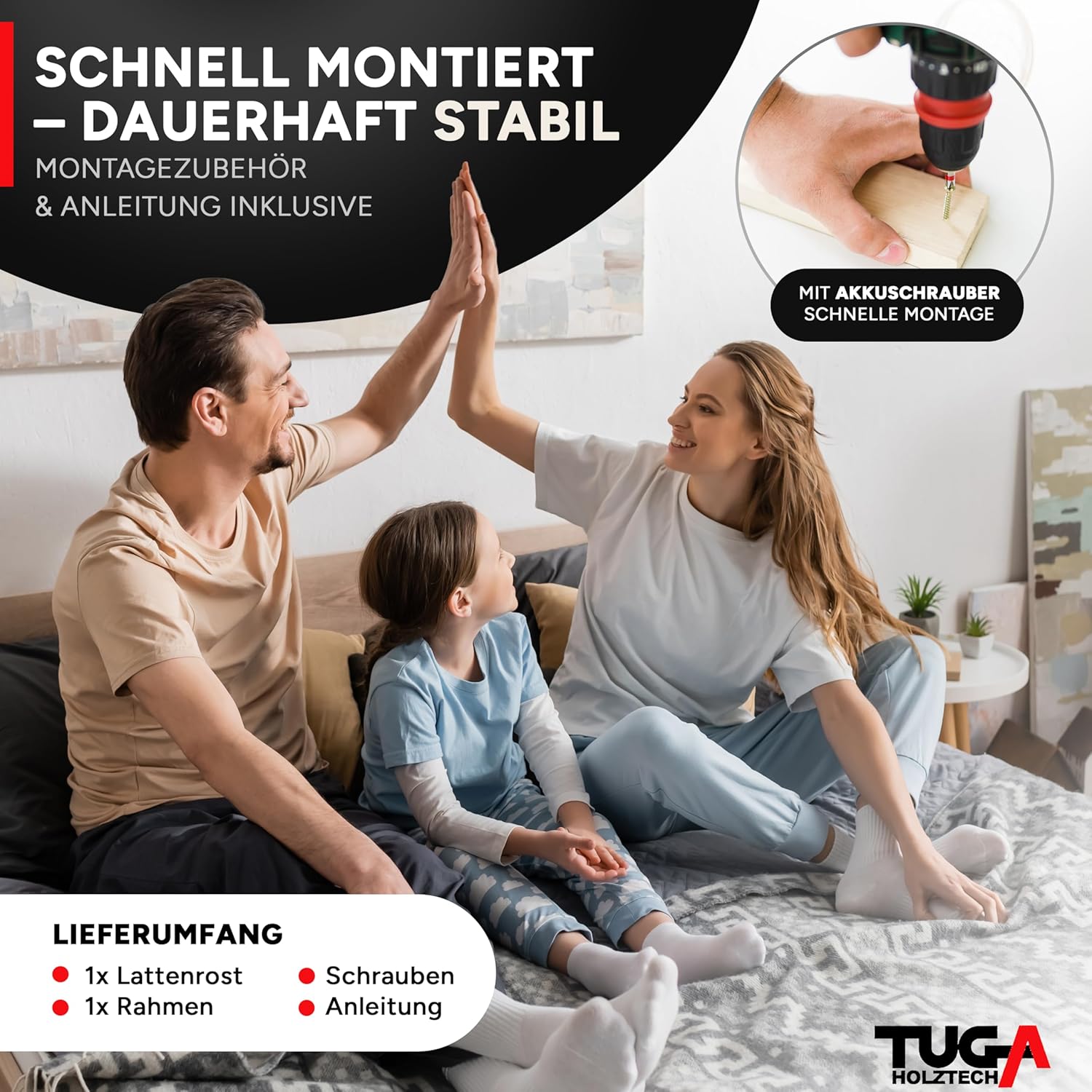 TUGA - Holztech Rollrost und Auflagerrahmen Lattenrost 120 x 200 cm 300kg Palettenbett Gästebett