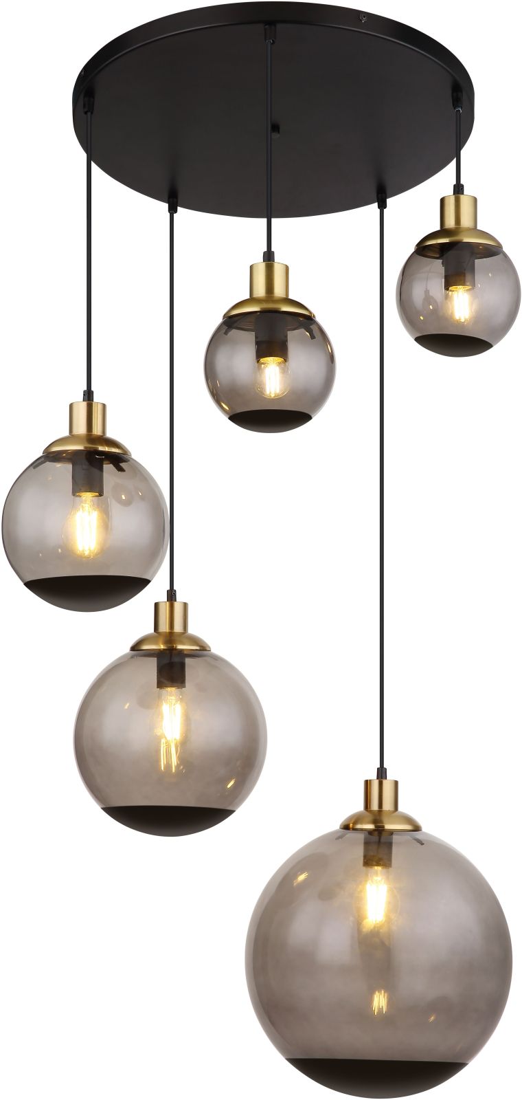 Pendelleuchte - rauchfarben-schwarz- goldfarben - 5-flammig