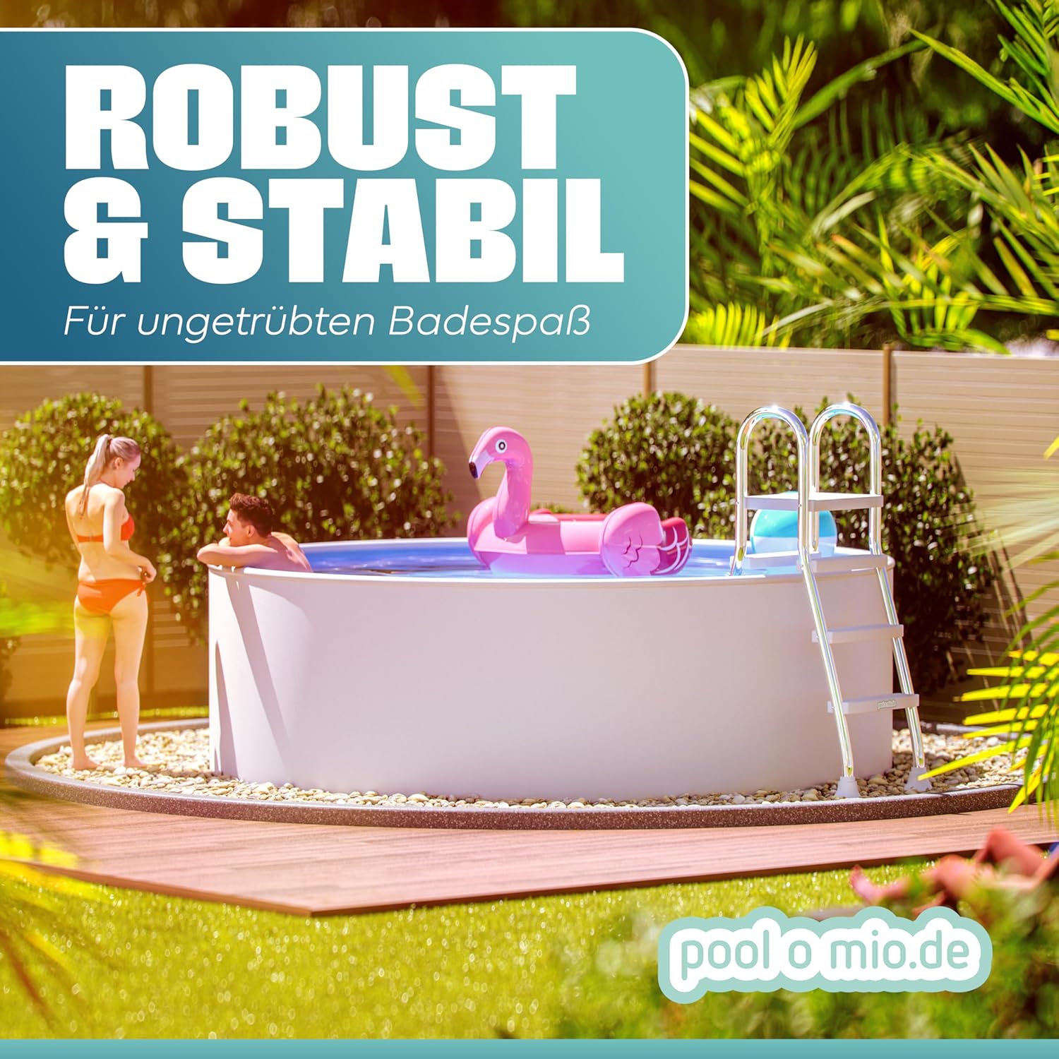 poolomio® Stahlwandpool rund 360 x 120 cm Weiß | Robuster Gartenpool als Aufstellbecken oder Einbaupool | Aufstellpool Komplettset mit Innenfolie 0,5 mm, Skimmer & Einlaufdüse