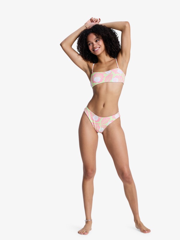 Hibiscus Hype RV Cheeky High Leg Bas de bikini réversible Vert Femme