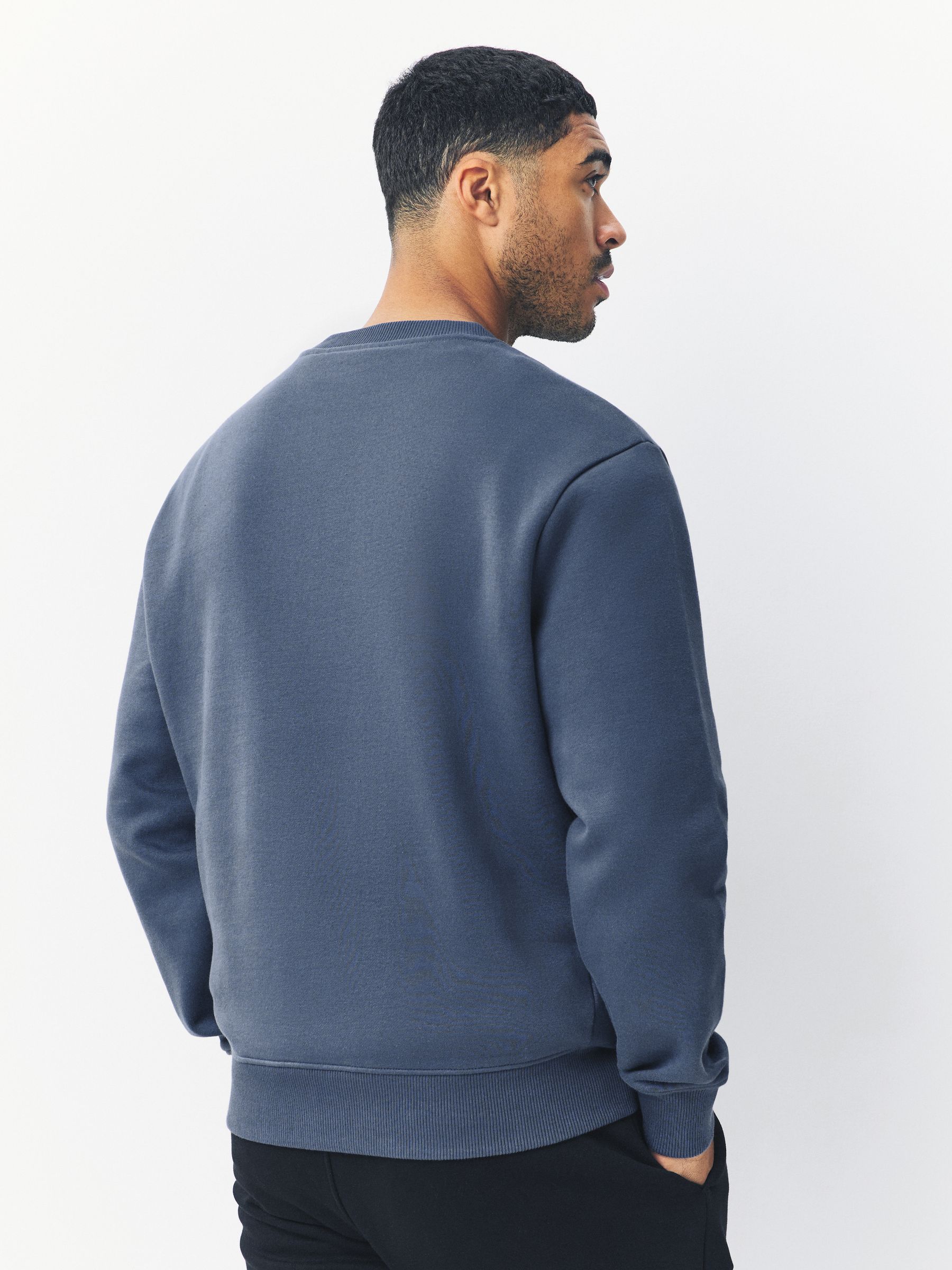 Staalblauw - Normale Pasvorm - Dik sweatshirt met ronde hals en hoog katoengehalte