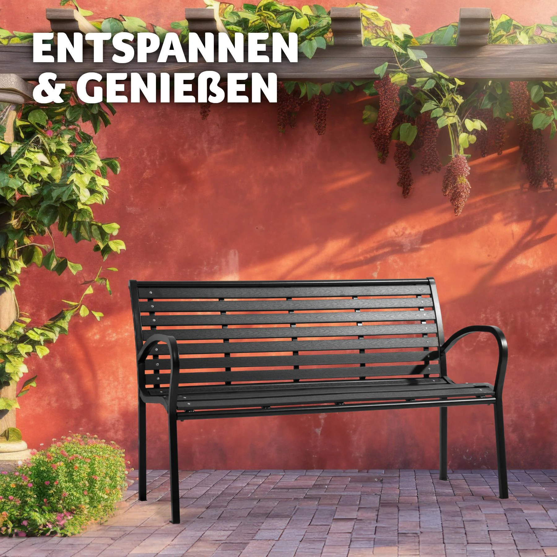 tectake® Gartenbank, 3-Sitzer, wetterfest, 126 x 62 x 81,5 cm