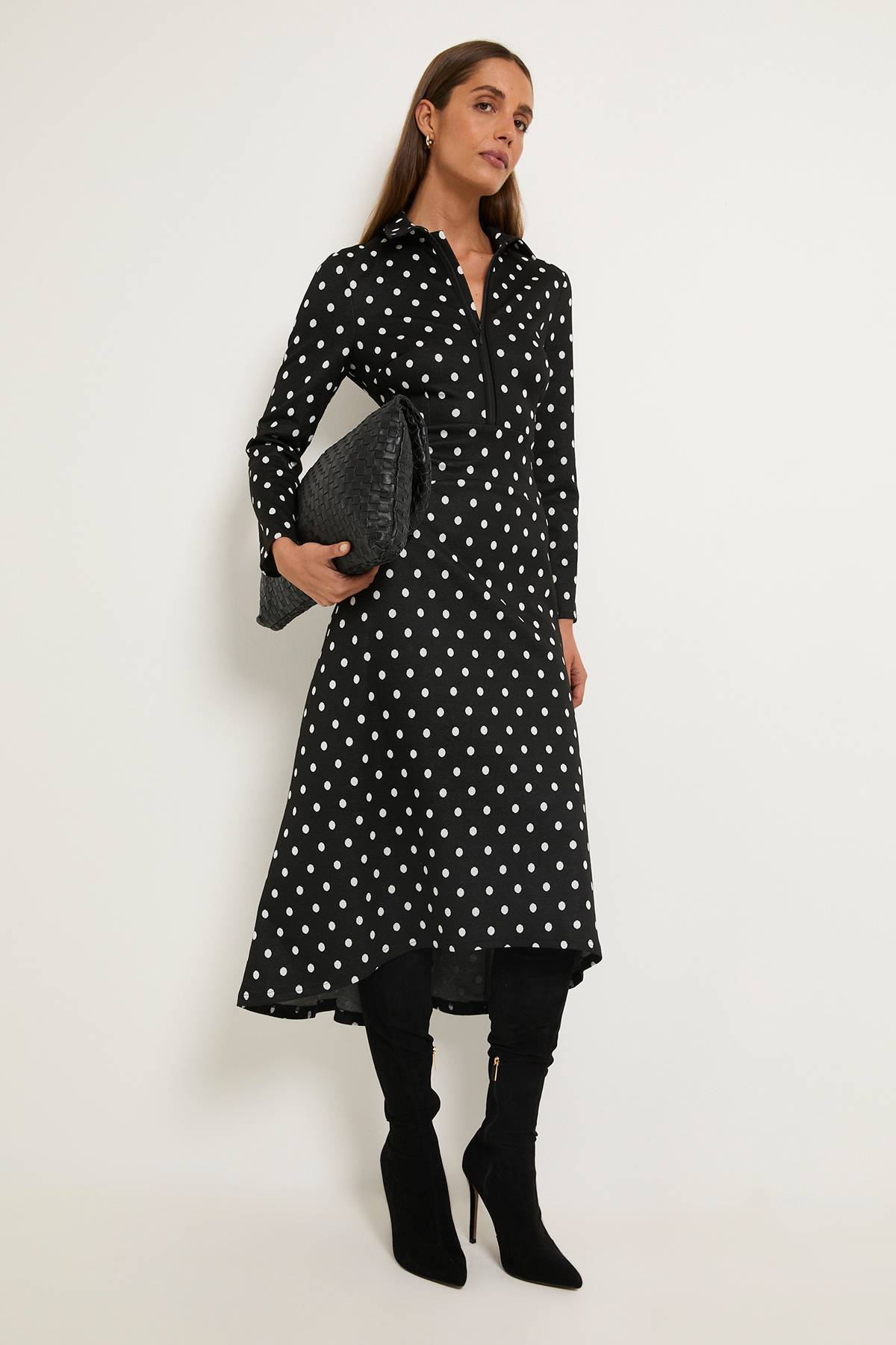 Wallis Robe Midi Zippée En Ponte À Pois