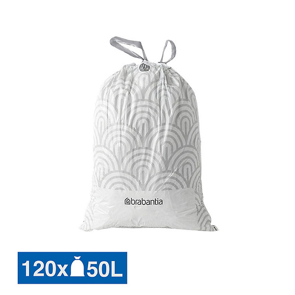 Sacs poubelle déchets courants Brabantia poignées coulissantes blancs 50 L, lot de 120
