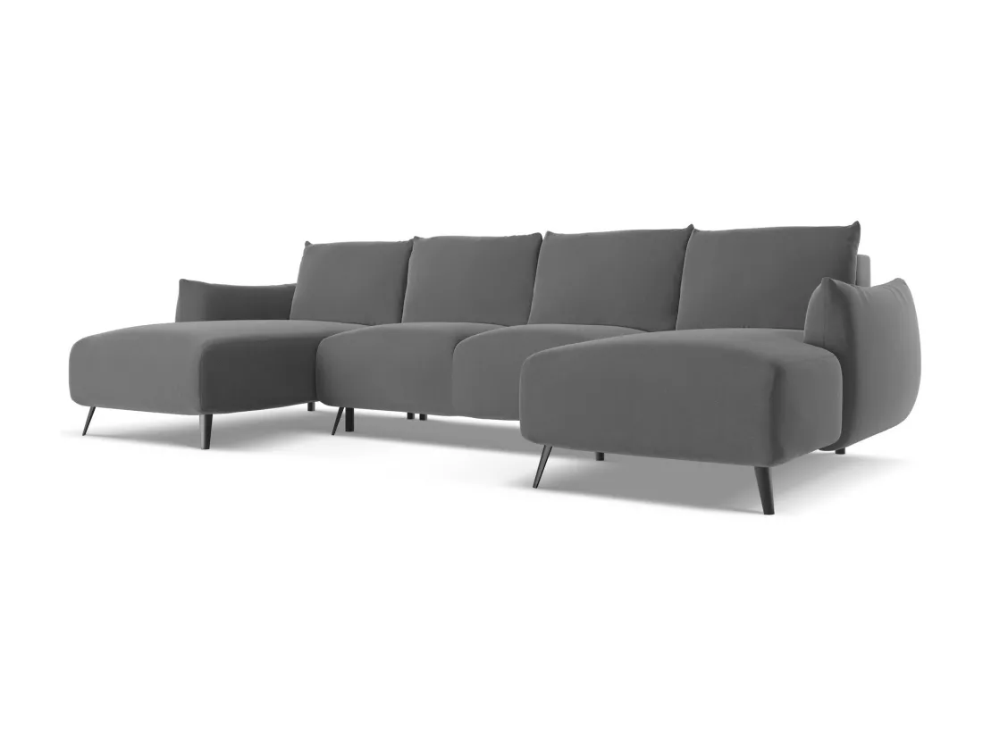 Canapé d'angle panoramique convertible en velours - gris - MALIE