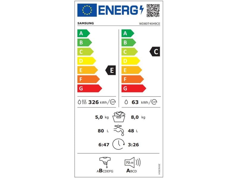 Samsung Waschtrockner WD80T4049CE/WS 8 kg / 5 kg Tumbler mit Dampffunktion